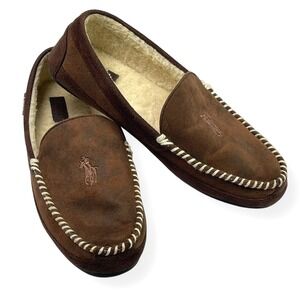 Polo Ralph Lauren Mens Hard Soled Moccasins Slip Ons 13 Brown Embroidered Pony